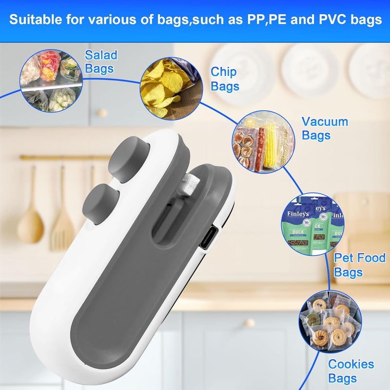 COMTAR 2 in 1 Mini Bag Sealer Rechargeable Chip Bag Sealer with Cutter, Portable USB C Heat Sealer Resealer Machine for Chip, Plastic Bags Heat Seal Tool for Snacks (For Home&Kitchen √ Pet √) - Image 5